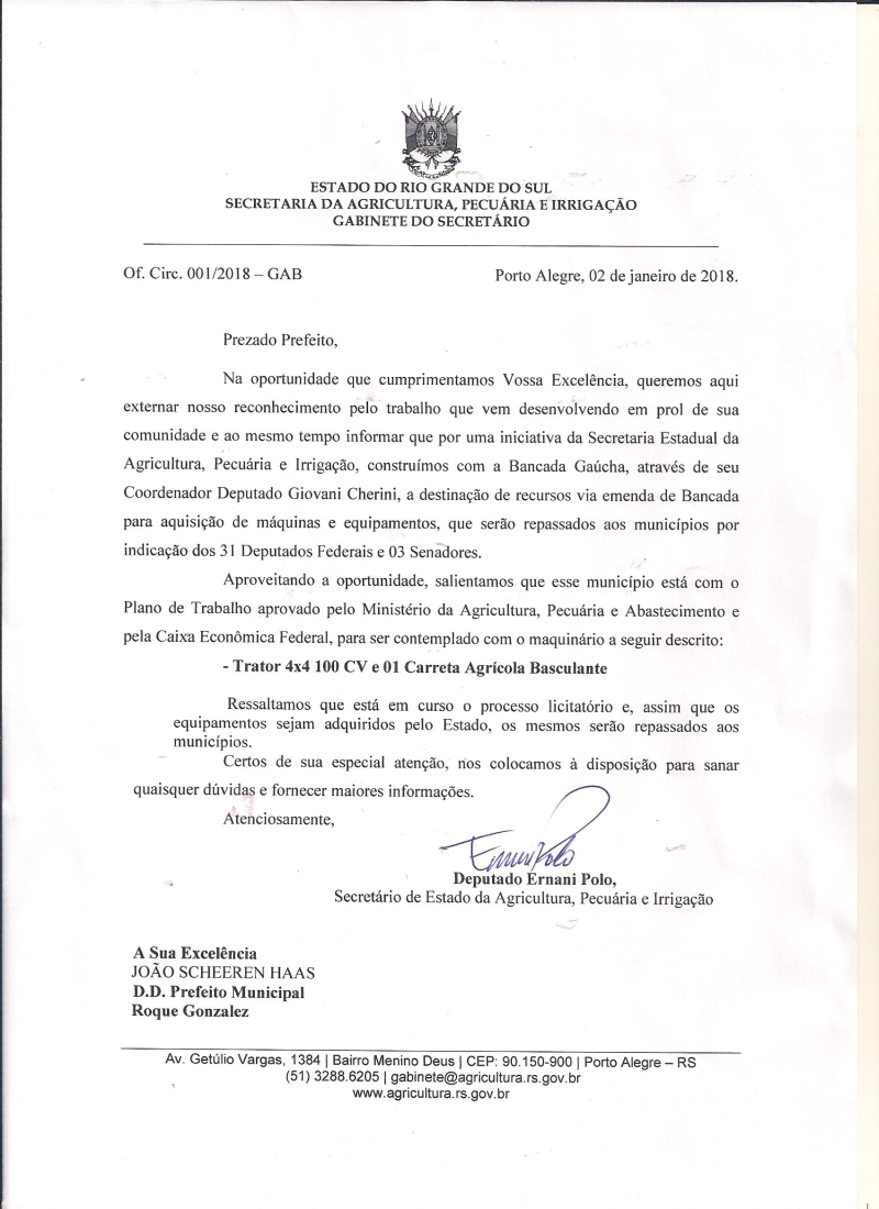 ROQUE GONZALES É CONTEMPLADA COM EQUIPAMENTOS PARA PATRULHA AGRICOLA